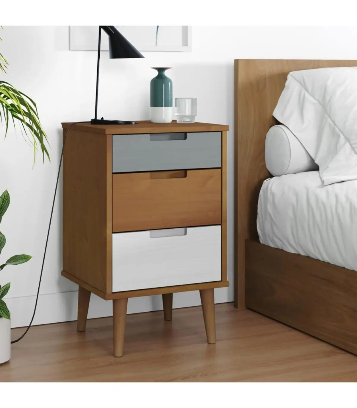 Bedside tables bedside table solid wood pine brown 40x35x65 cm