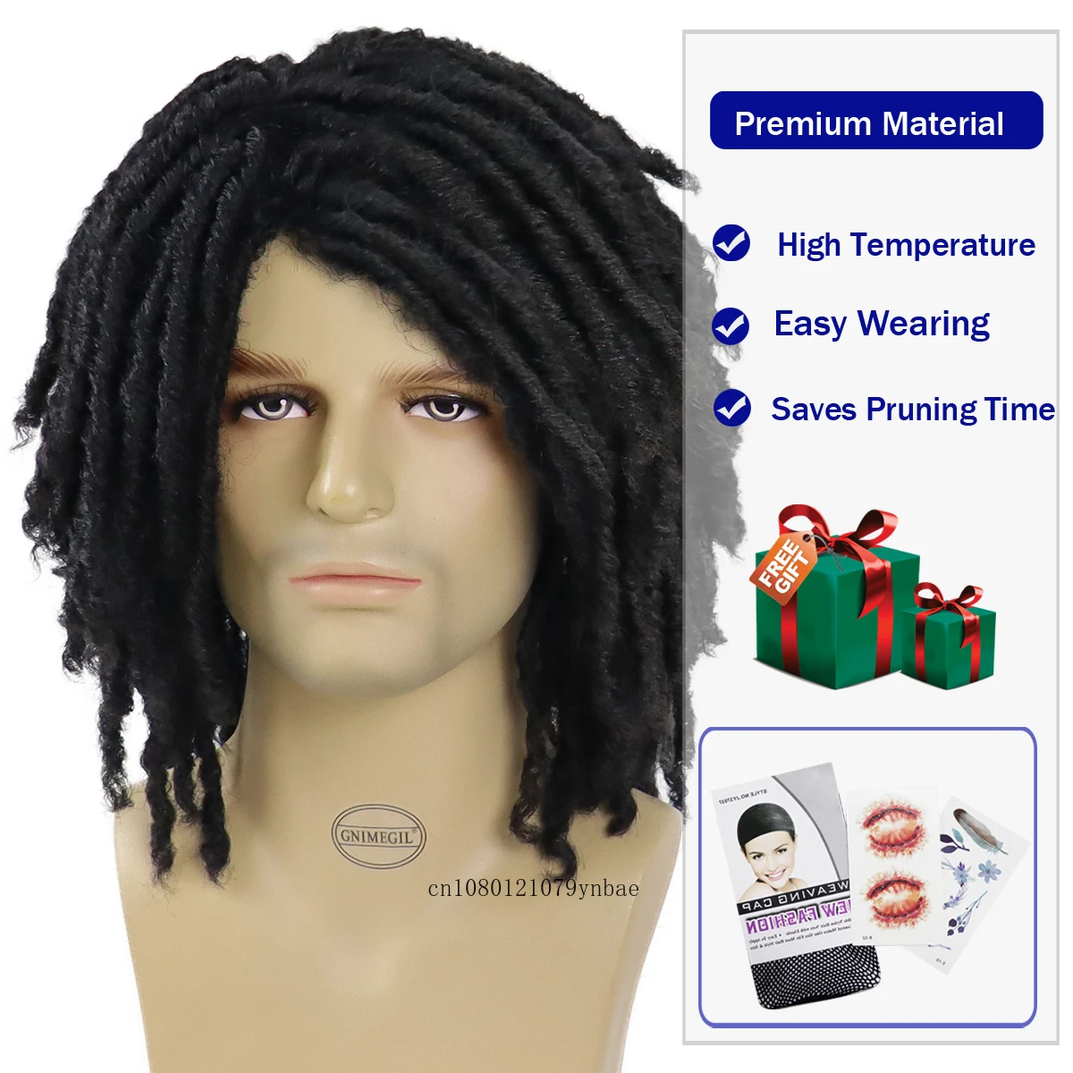 Black Men\'s Wigs Short Synthetic Hair DreadLock Wig with Bangs Braided Hairstyles Fluffy Haircuts Halloween Costume Wigs Cosplay