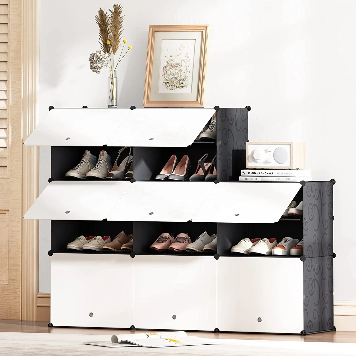 Simple Color DIY Plastic 2 Columns And 7 Layers Shoes Rack Adjustable Cube Shoe Storage With Doors