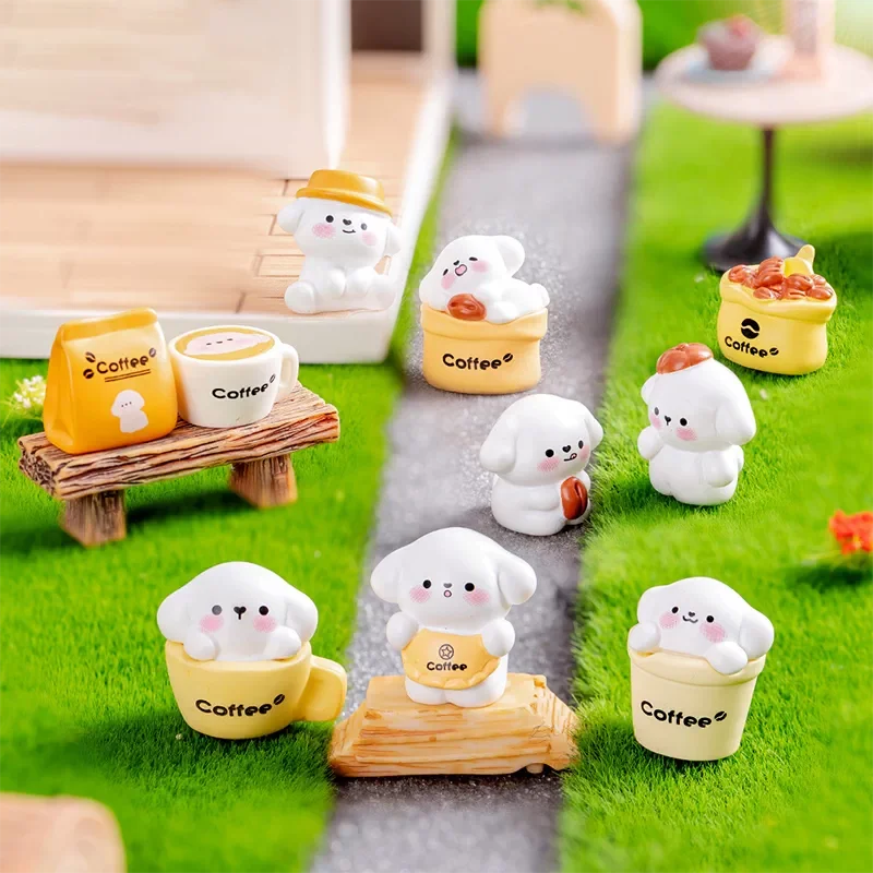 5Pcs Cartoon Resin Coffee Puppy Figurines Cute Pet Ornaments for Car Interior Dashboard DIY Home Decor Fun Puppy Themed Decorati