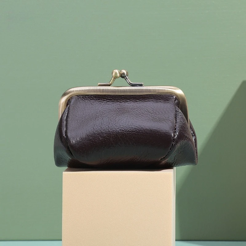 Vintage Coin Purse with Metal Clasp - Handmade Genuine Leather Mini Organizer Earphones & Cards, Retro Multi-Functional Wallet