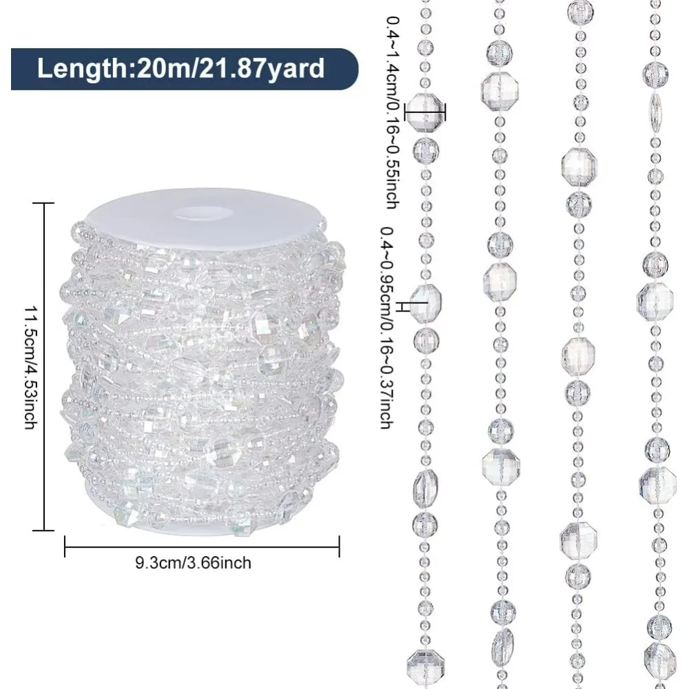 66 Feet Acrylic Crystal Flower Chain Ab Bead Chain Decoration Prism Chandelier Bead Chain is Suitable for Wedding Party