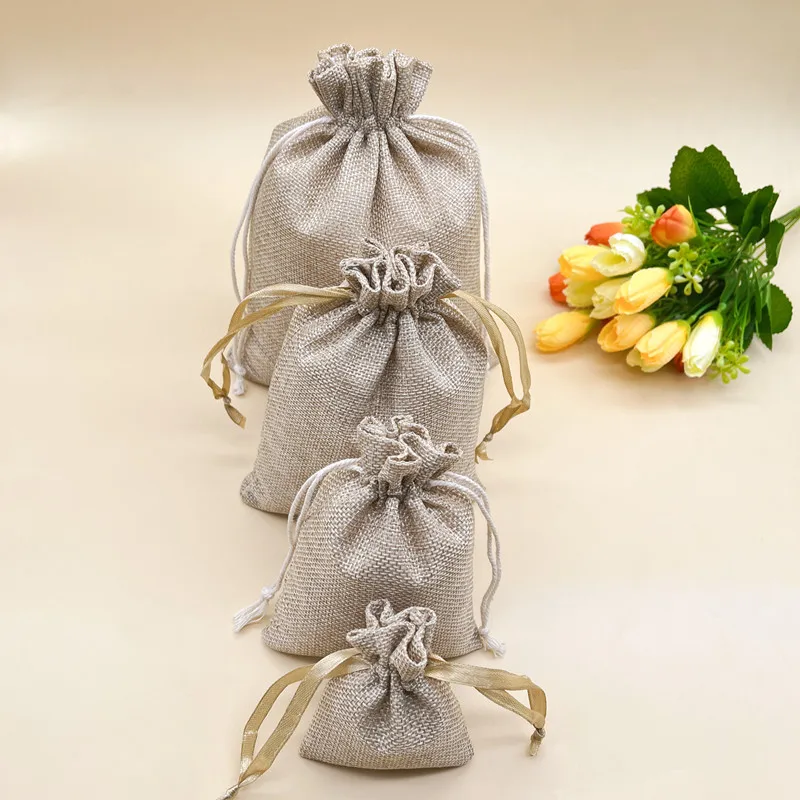 20pcs Brown Burlap Bags Drawstring Jute Bags Jewelry Packaging Display Pouches With Sacks Small Bag Of Jute Pouches Wholesale