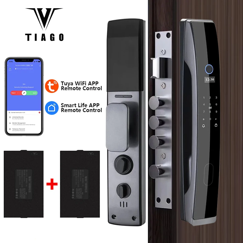 

TIAGO A7 TUYA WIFI Remote Unlock Temporary Password Fingerprint Magnetic Card Password Key Fully Automatic Smart Door Lock