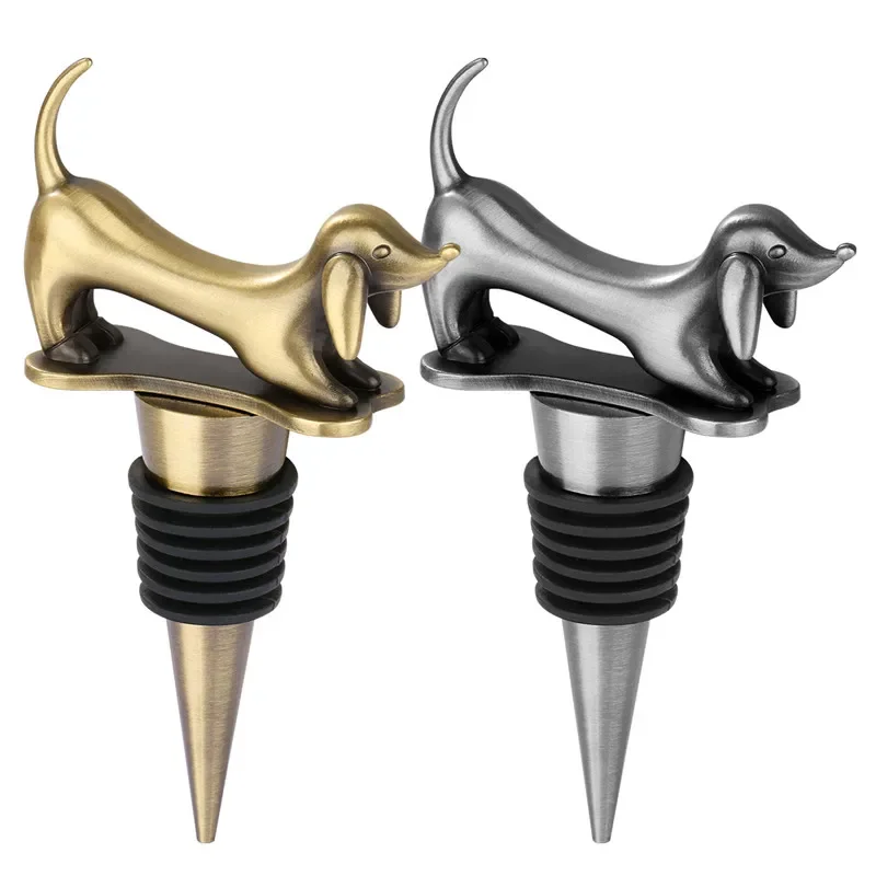 Vintage Lovely Dachshund Wine Stopper Sausage Dog Metal Bottle Stoppers for Kitchen Club Party Wedding Barware Gift Set