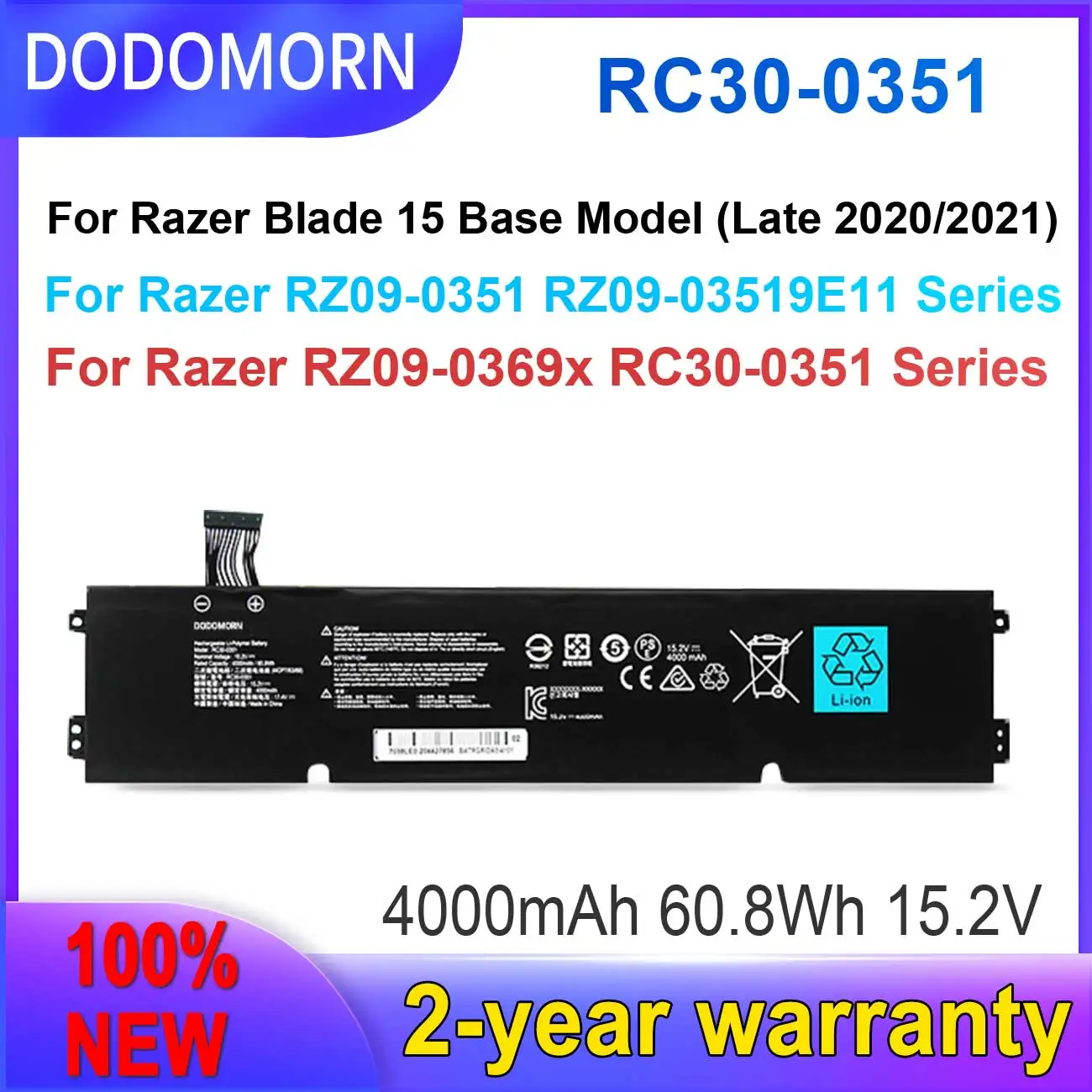 

DODOMORN New RC30-0351 Battery For Razer Blade 15 Base 2020 2021 RZ09-0369x RZ09-0351 Series Notebook RZ09-0351 9E11 100% Tested