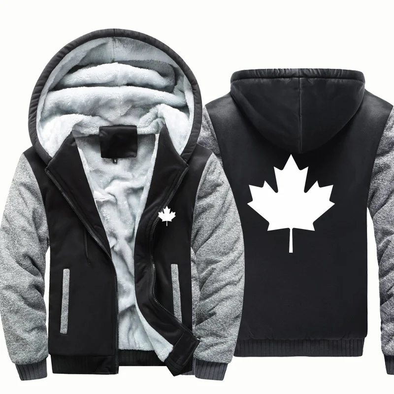 Canada Flag Man Hoodies Sweatshirts Autumn Winter Fleece Warm Wool Zipper Hooded Thick for Men Jackets Coat