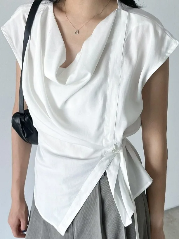 

Ele Summer Svel irt Women's Chic High Waist Belted Slit irt Sli Little irt Commute Sle Loose Fit Pure C...