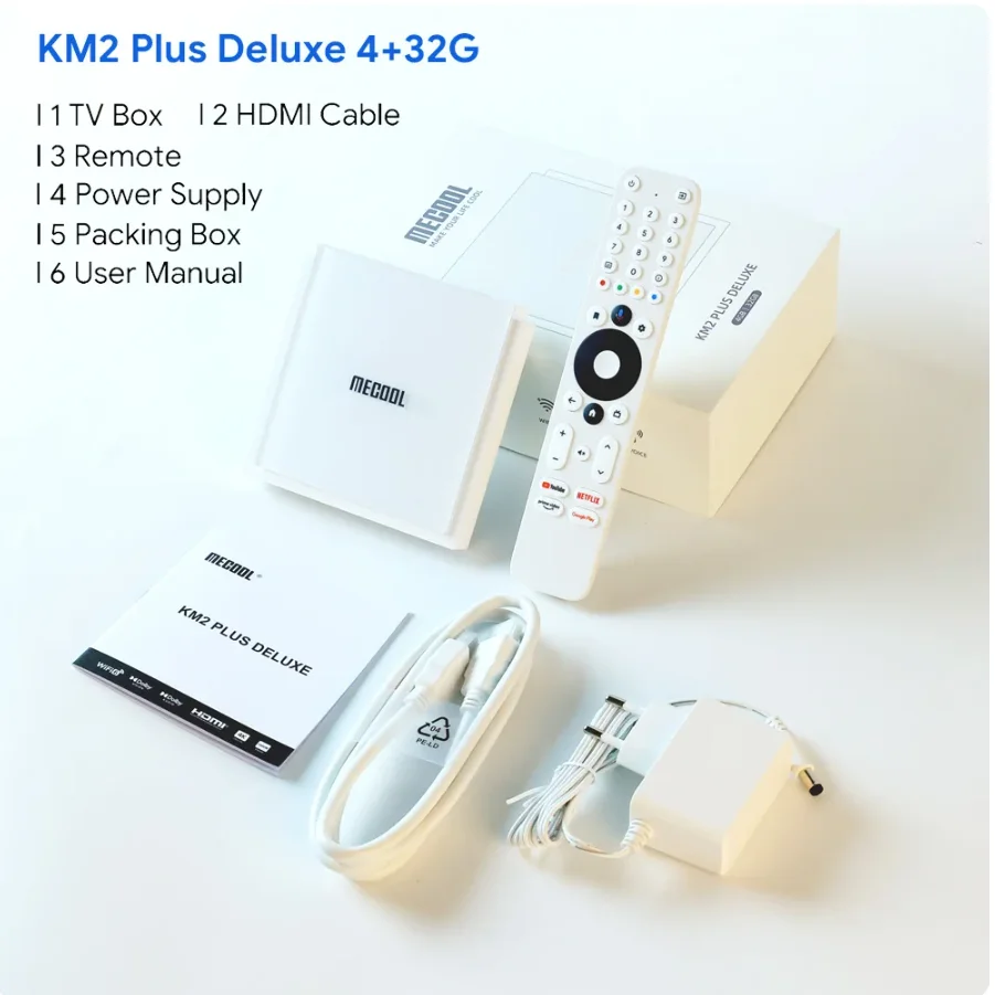 MECOOL KM2 Plus Deluxe Android TV Box with Netfilx4K Certified, Doby Atmos, Doby Vision, 4 + 32G, WiFi6, 1000M LAN, BT5.0 Media