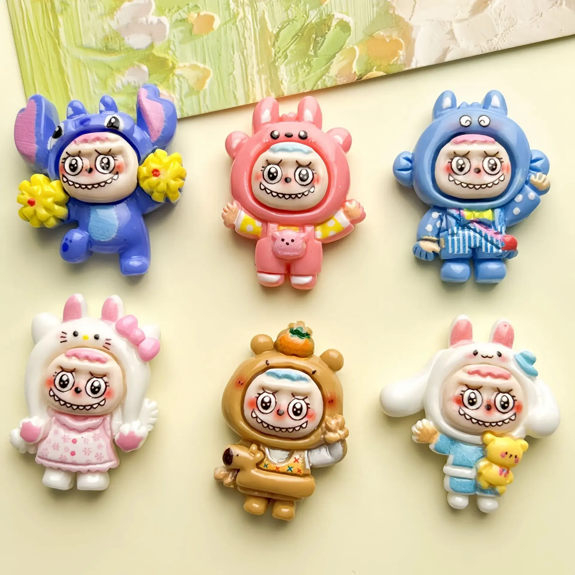 5 pz miniso sanrio vestire cabochon flatback in resina labubu per gioielli fai da te che fanno materiali artigianali fatti a mano dei cartoni animati