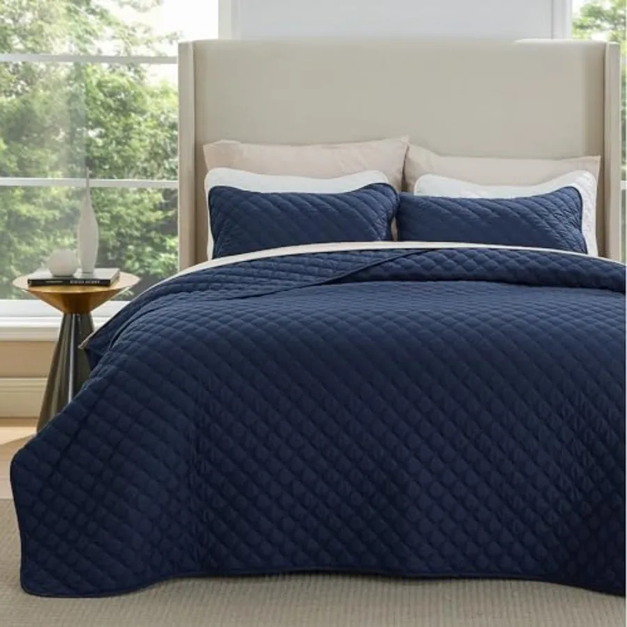 

Легкие стеганые покрывала размера Queen-size с классическим стежком «соты», мягкий комплект постельного белья, темно-синий комплект одеял.