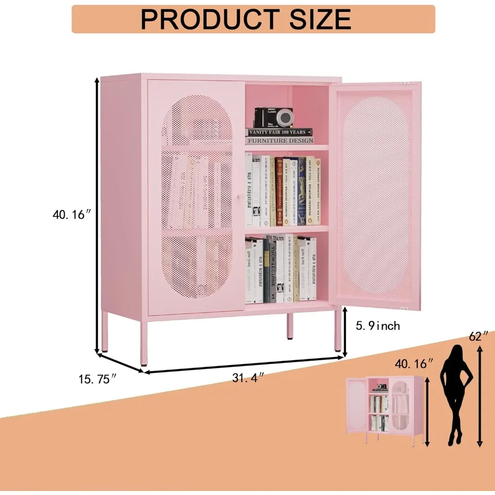 خزانة تخزين معدنية بباب شبكي لغرفة النوم، غرفة المعيشة، المنزل، الفندق، المكتب، المرآب، المطبخ، 3 طبقات، 2 رفوف قابلة للإزالة (شبكة دو