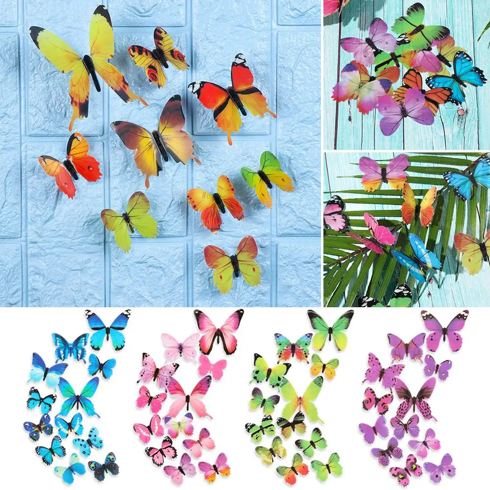 12PCS/Set Wedding Ornament Home Decoration Folding Wings Wall Art Butterly Wall Sticker PVC Mural 3D Decals