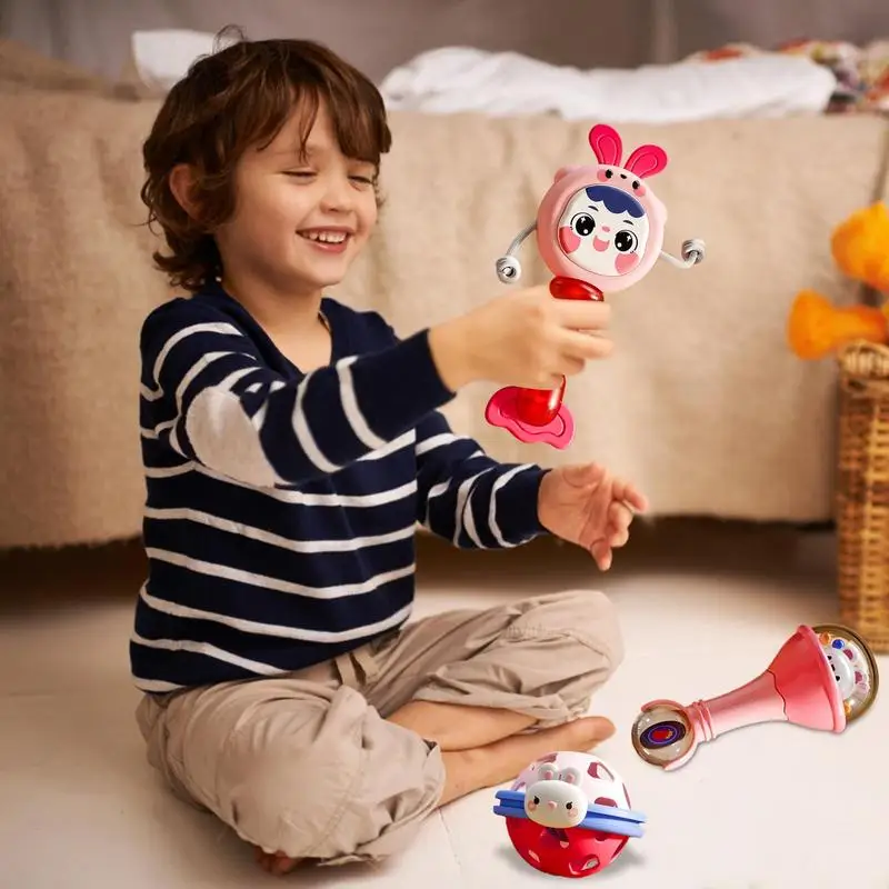 Sonaglio Shaker giocattolo per bambini sonaglio massaggiagengive Set di giocattoli per bambini sonagli morbidi Shaker impugnatura per lo sviluppo giocattoli per bambini per ragazzi e ragazze 0-6