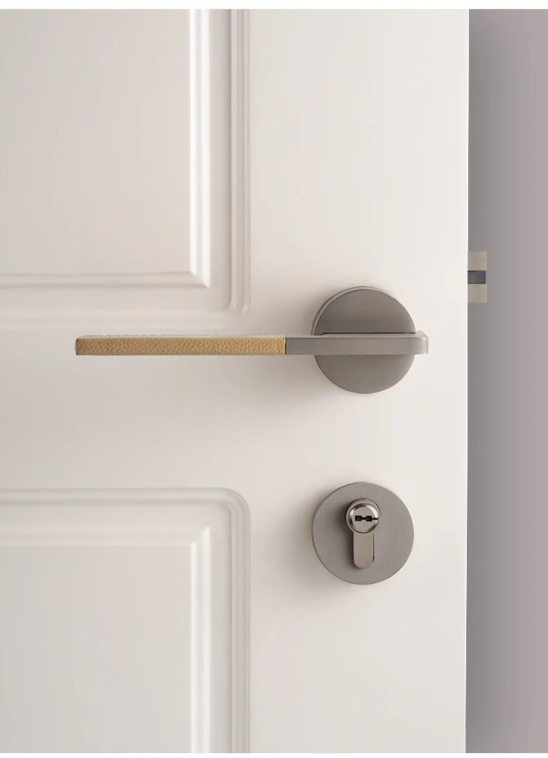 DOOROOM Luxus-Türschloss in Kamelfarbe mit Leder-Einlage, Matt-Nickel Stabförmiger Griff, Minimalistisches Innentür-Zubehör für Schlafzimmer – Detail 7