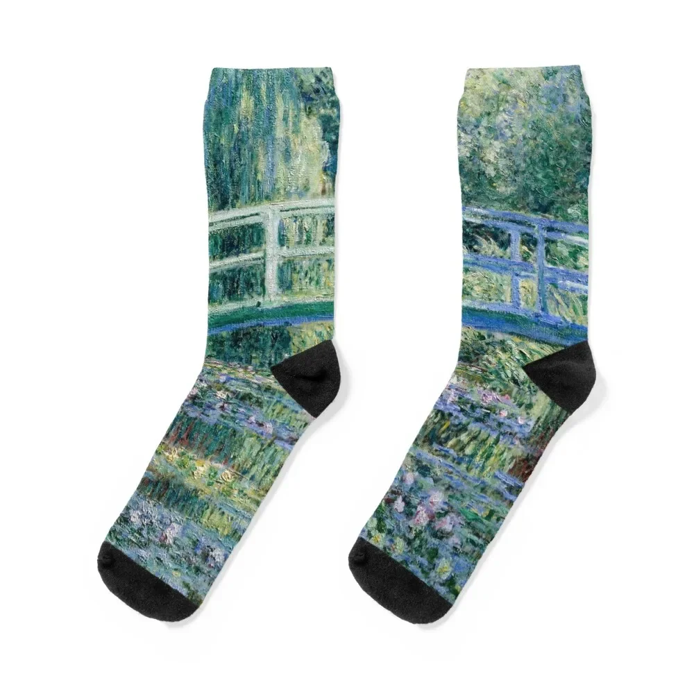 Japanese Bridge & Lilies Painting By Claude Monet ,Vintage ,famous painting, Socks gifts gym Men's Socks Luxury Women's