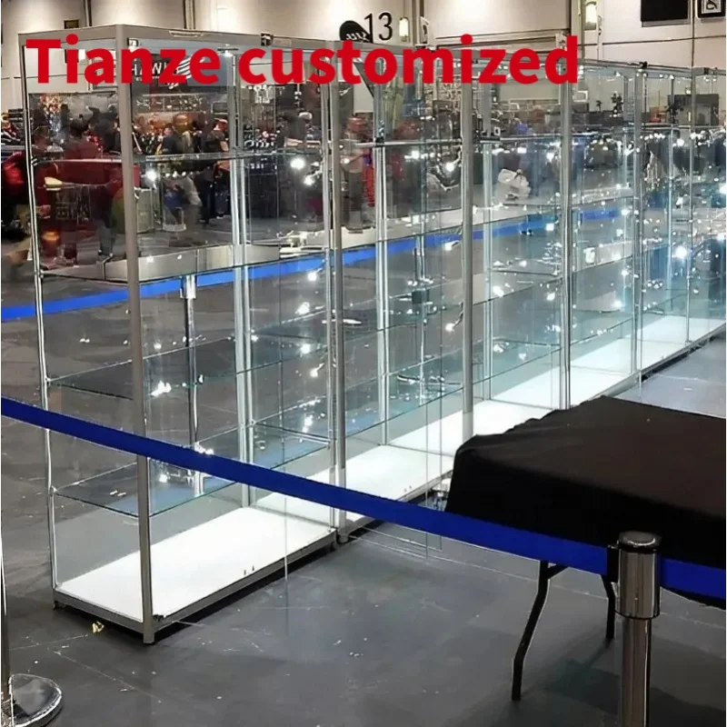 

(customized)Retail Store Aluminum Frame Tall Cabinet Display Showcase with GlassAdjustable Glass Shelf Wall Vitrine Displ