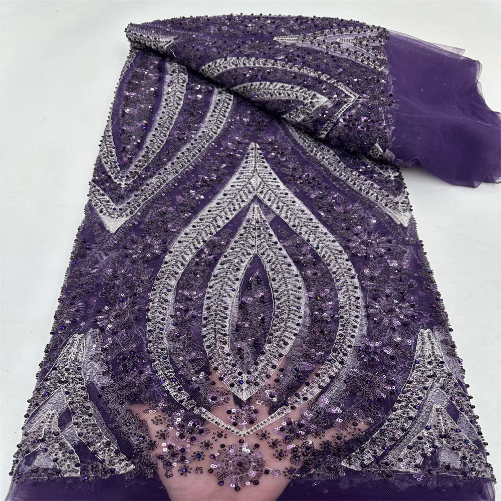 

African Beads lace Fabric 2024 High Quality Sequins Embroidery French Beaded Tulle Laces For Nigerian Wedding Dresses r-0590