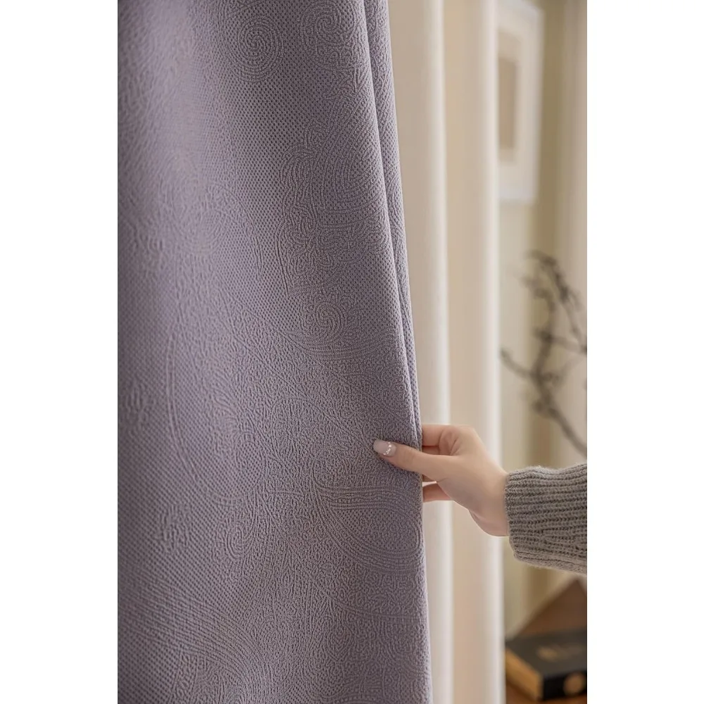 Tende jacquard in ciniglia oscuranti, patchwork crema viola chiaro con occhielli, 42x54 pollici, set a 2 pannelli, dolcetti per finestre durevoli