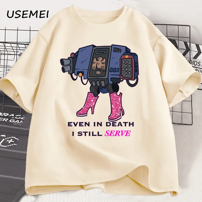 Graffiti horror pattern T-shirt fun warhammer 40k print short sleeved casual loose Tshirt street wear women's clothing