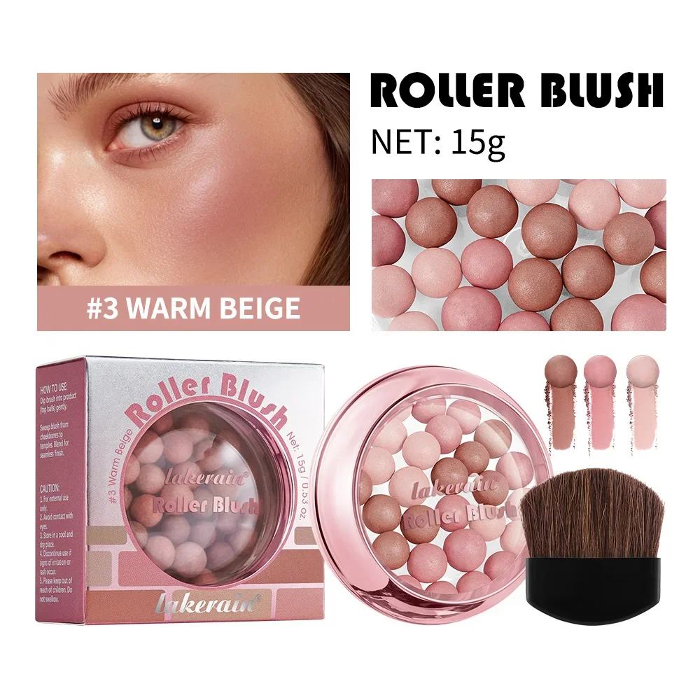 Rouleau nacré Blush perles longue durée éclaircissant ton de peau surligneur maquillage joues Contour poudre fard à joues avec brosse
