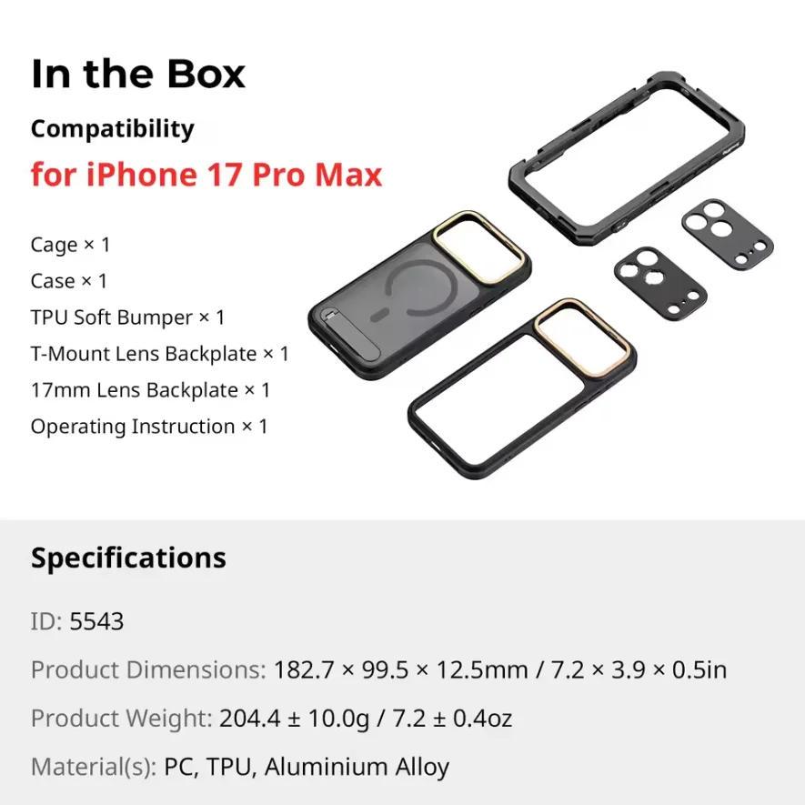 SmallRig 17 Pro/ Pro Max Telefoonkooi Mobiele videokooi voor iPhone 17 Pro/ Pro Max Basic Edition Ondersteuning Professionele videografie