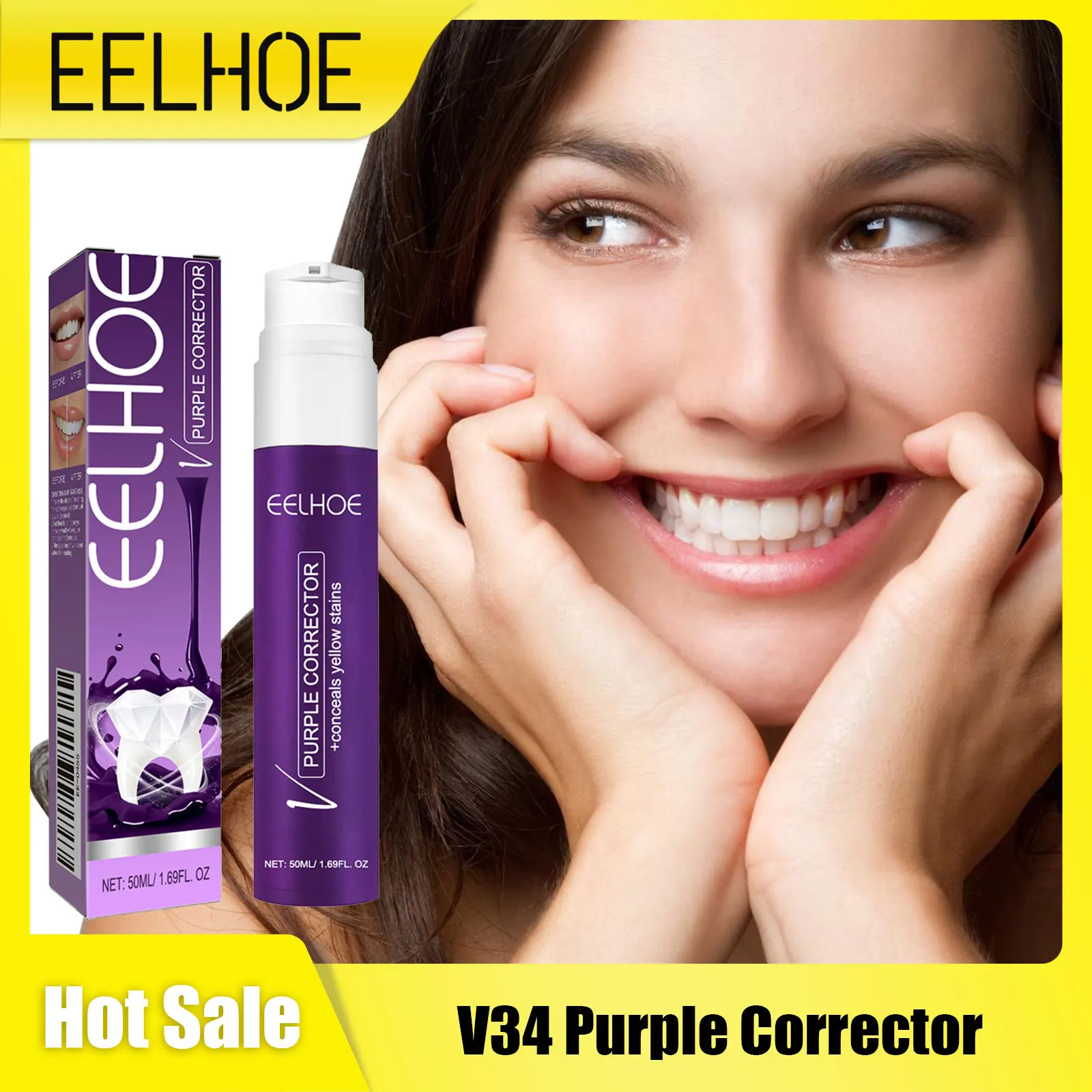 

V34 Purple Corrector Yellow Teeth Bad Breath Removal Brightening Teeth Stain Removal Smoke Stains Remover Cleaning Tooth Paste