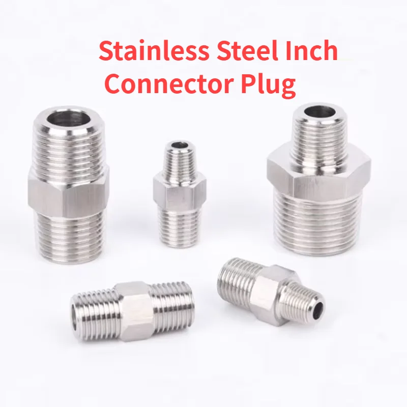 304 Stainless Steel Inch Connector Hex External Thread Reducing Straight Joint Plug Pipe Fitting