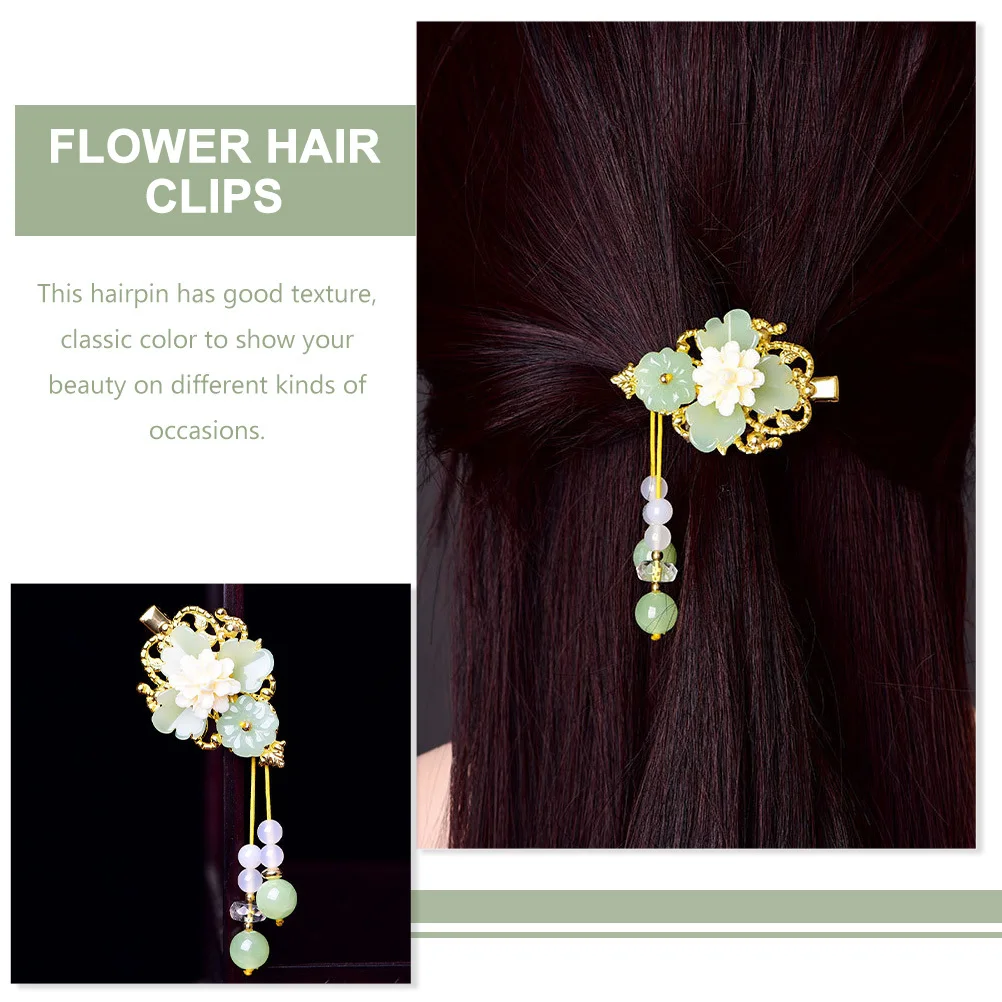 

Glass Flower Hair Clips Tassel Vintage Barrette Chinese Hair Accessories Durable Decorative Hairpins for Women Weddings