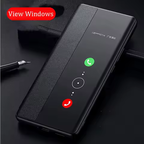 Capa For Samsung S25 Ultra Leather Flip Phone Matte Case For Galaxy S23 S24 Ultra S22 S21 S20 Plus View Windows Protective Coque