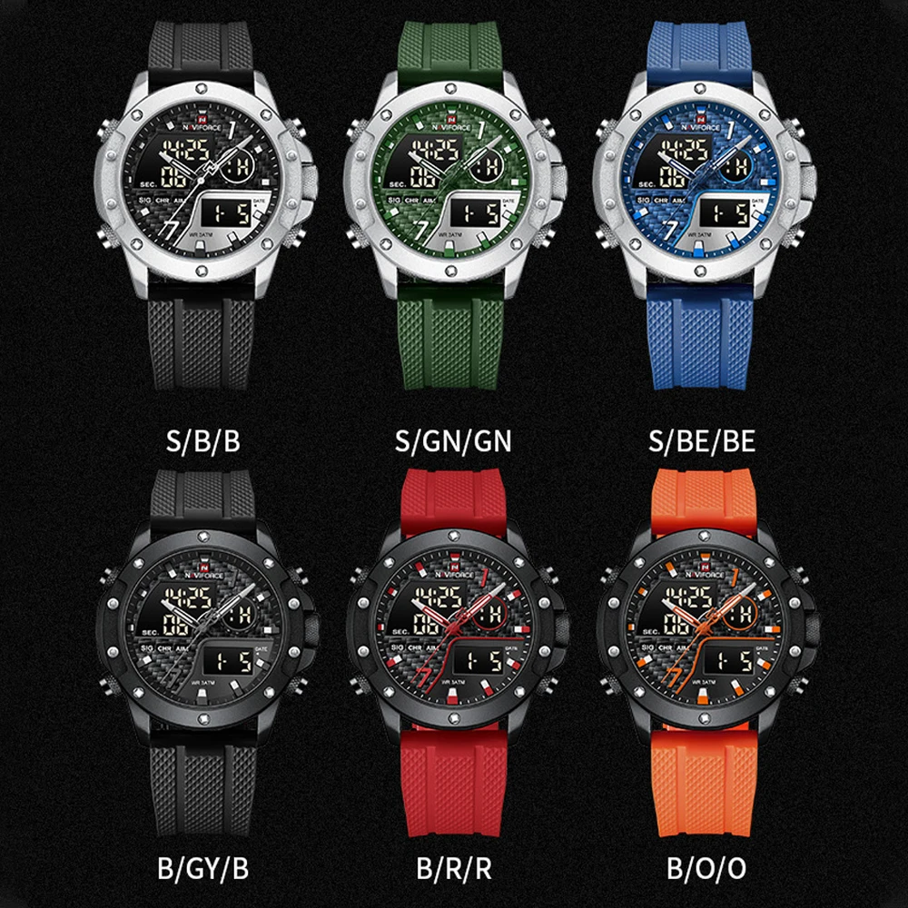 NAVIFORCE Military Men Sports Army Watches Fashion Big Dial Analog Digital Quartz Waterproof Men\'s Wrist Watch for Man Double Di