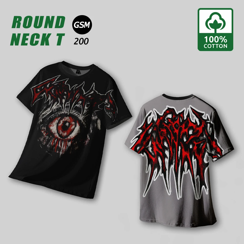 

Street Dark Death Metal Style Printed T-shirt Men's Oversized Cotton Hip Hop Streetwear Short Sleeve O-Neck Vintage Black Tee