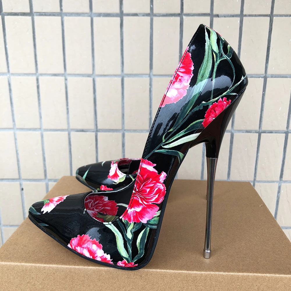 

Chic 16cm Man Extreme High Heels Floral Print Stilettos Sexy Women Pumps Fetish Model Party Unisex Shoes Crossdresser Size 45 46