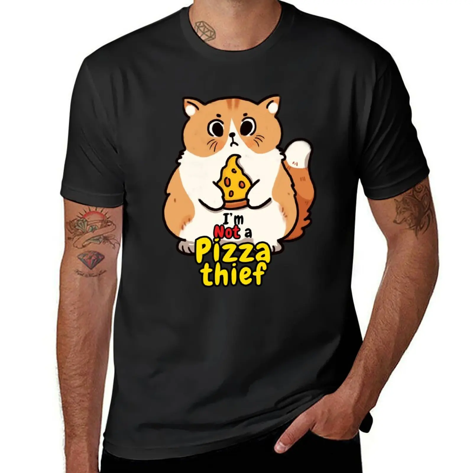 Cute cat I'm not a pizza thief T-Shirt funnys Aesthetic clothing korean fashion slim fit t shirts for men