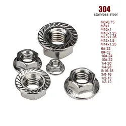 UNC/INF 6#-32 8#-32 10#-24 32 1/4-20 28 5/16-18 3/8-16 1/2-13 12 Fine thread M6 M8 M10 M12 M14 304 Stainless Steel Flange Nut