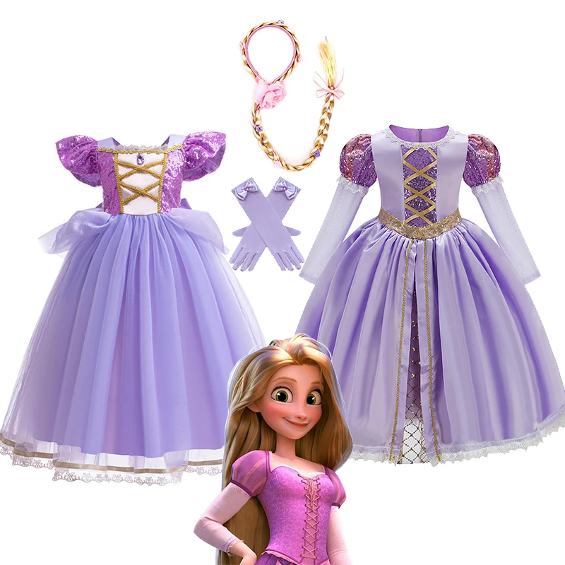 

Костюм принцессы Диснея Рапунцель для девочек, детское платье для косплея, карнавальной вечеринки, платье на день рождения, Рождество, 2, 4, 6 лет