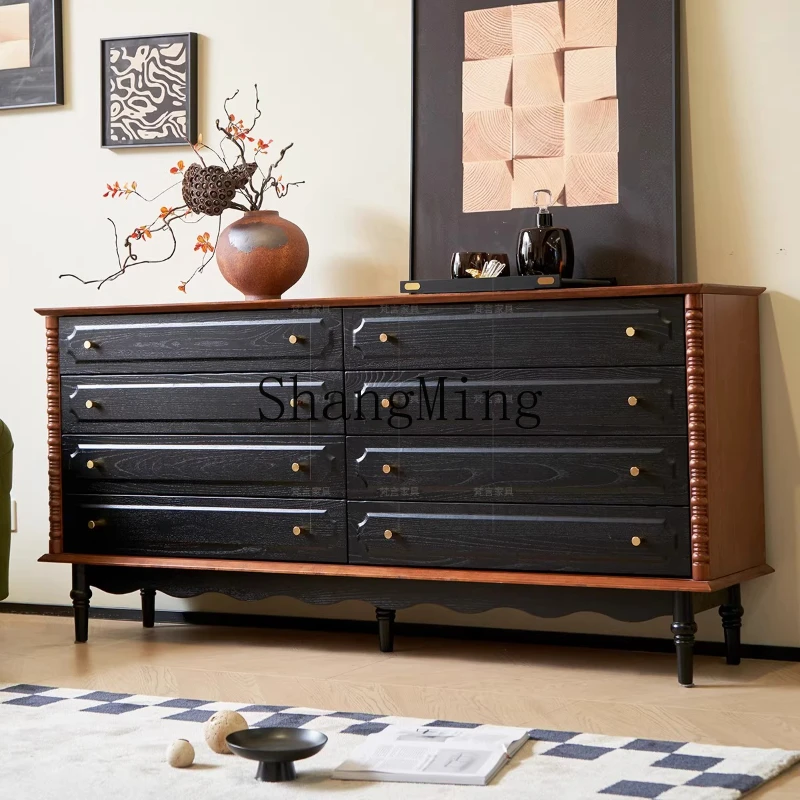 

FG medieval solid wood eight-bucket cabinet, bedroom storage, bedside storage porch, bedroom wall locker