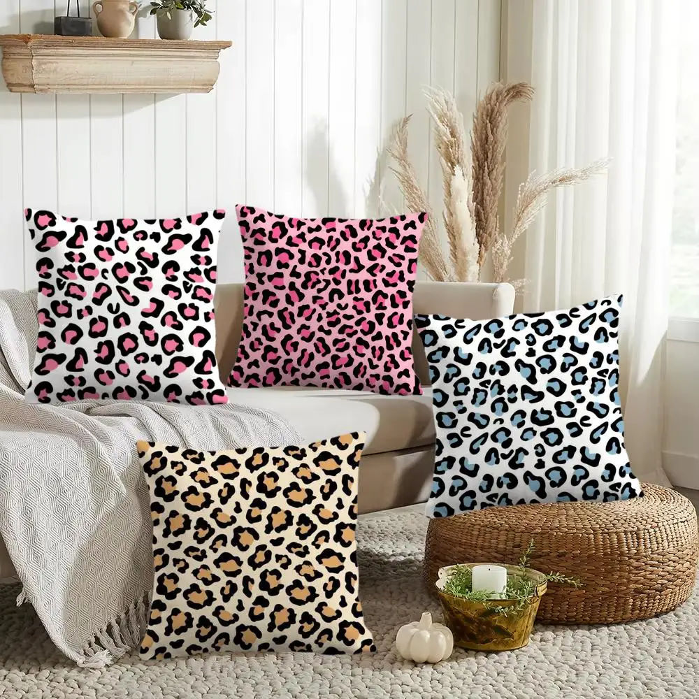 Fashion Luxury Leopard Print Cushion Cover Double-Sided Printed Organic Linen Pillow Cover, Decorative for Sofa Home