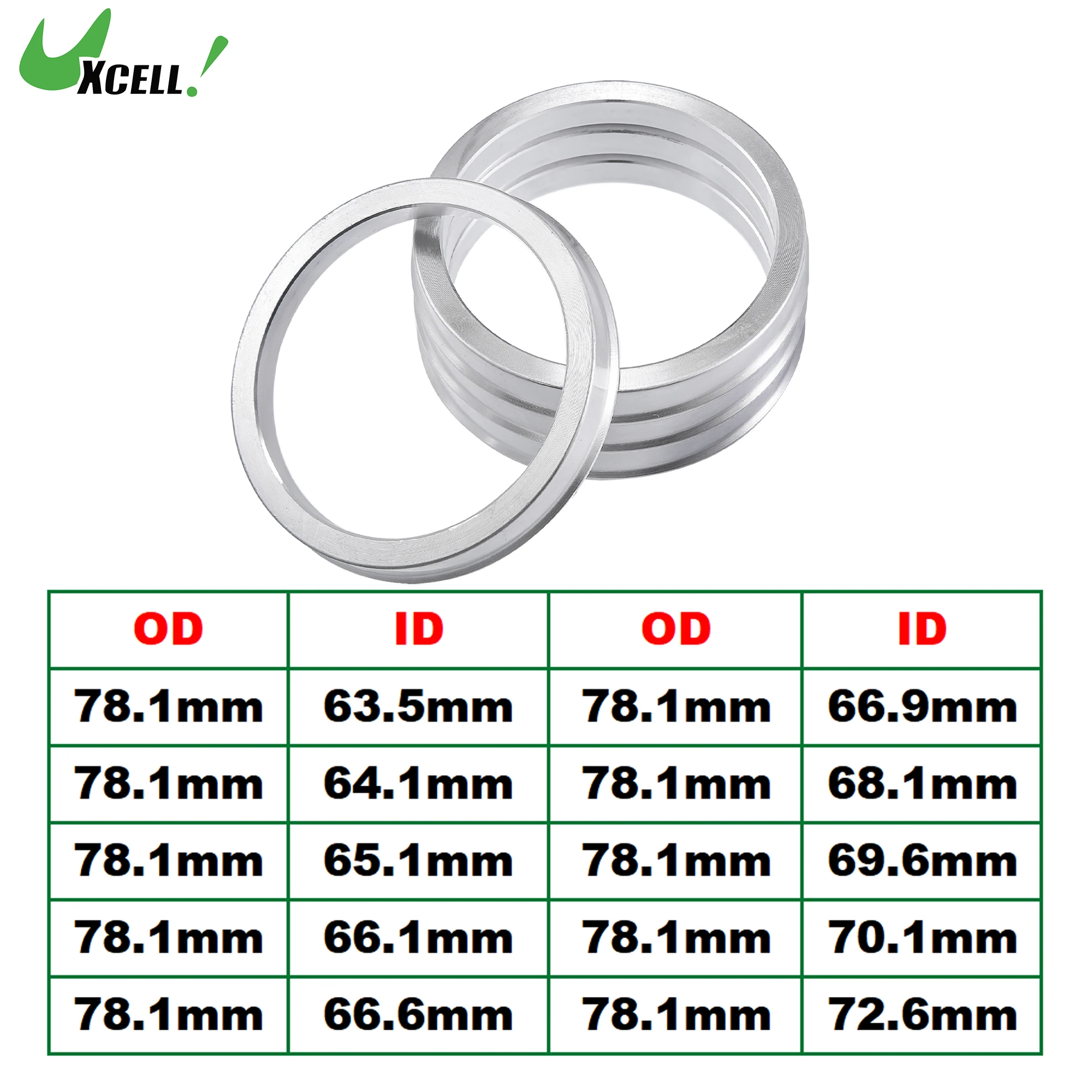 UXCELL 4pcs OD 78.1mm to ID 63.5mm 64.1mm 66.1mm 66.9mm 72.6mm Car Hub Centric Rings Wheel Bore Center Spacer Accessories