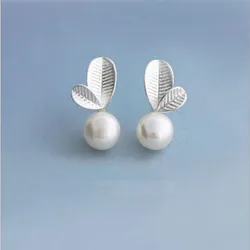 New Arrival Temperament Fine Fashion 925 Sterling Silver Jewelry Pearl Sweet Cute Leaves Earrings Female Anti-allergic E003