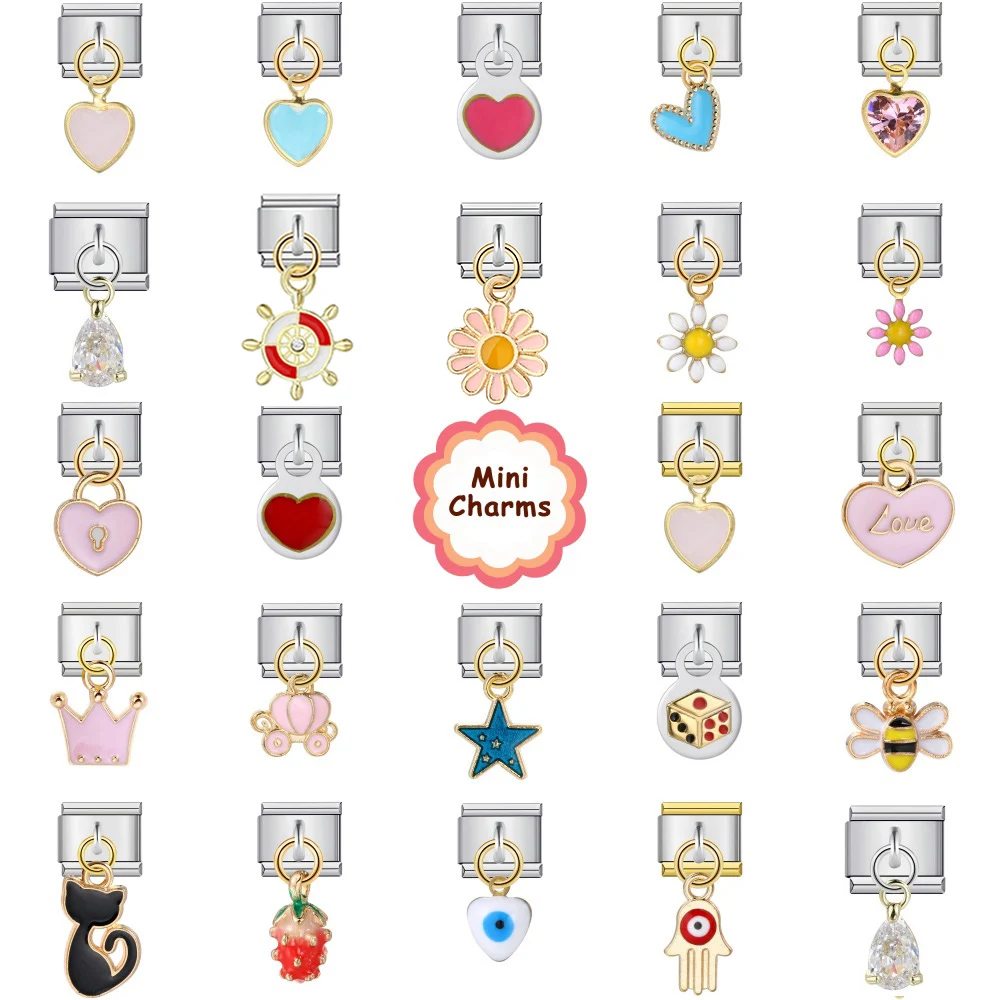Neuer Modischer Glasierter Blumen-Stern-Herz-Katzen-Anhänger, Italienische Glieder, Charm für 9mm Edelstahl-Armband, Schmuck zum Selbermachen – Detail 1