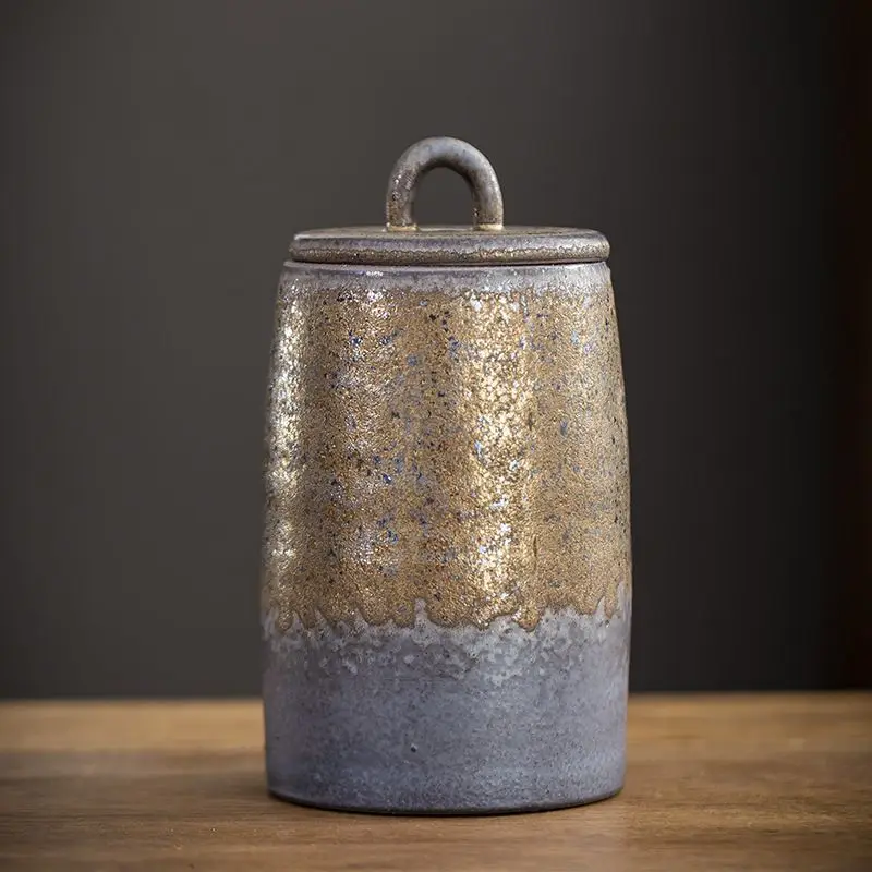 

Stoneware Tea Jar Vintage Ceramic Candy Sealed Jar Home Multifunctional Portable Nut Coffee Bean Medicinal Materials Storage Box