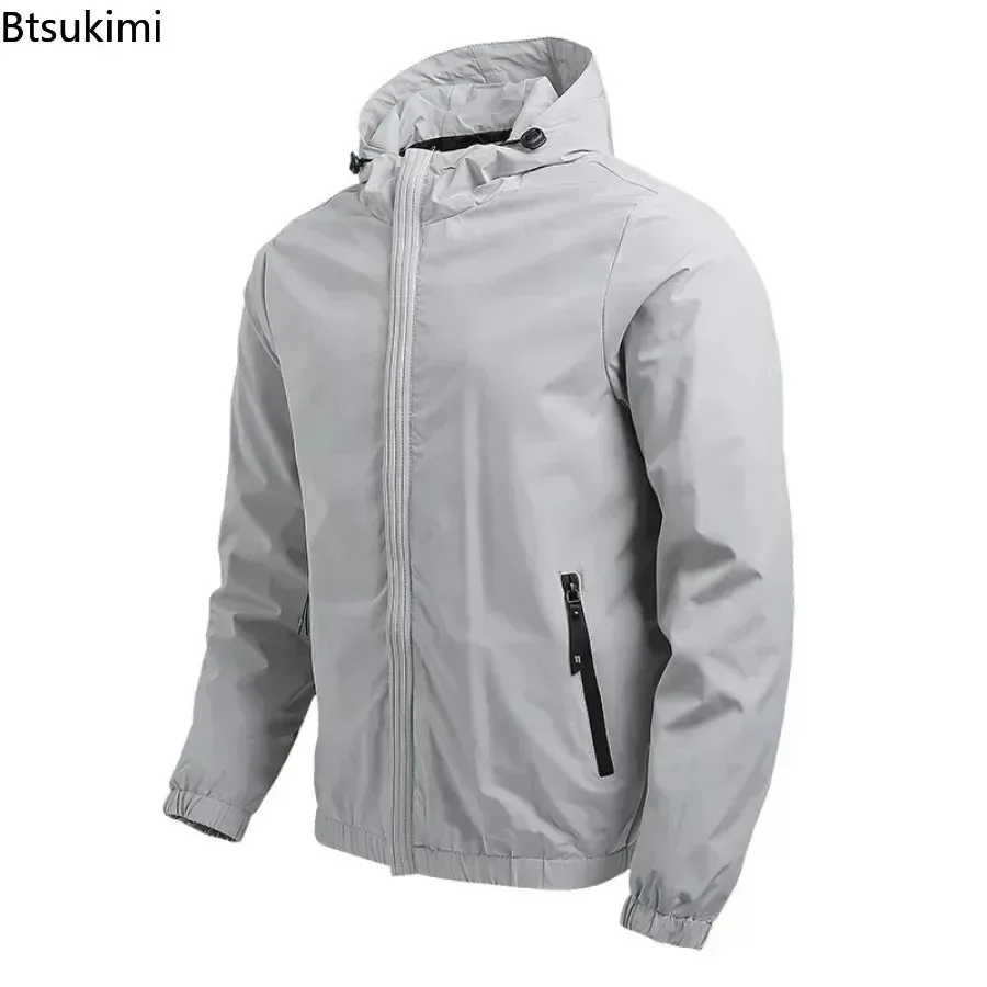 New Men's Casual Windbreaker Jacket Solid Zipper Man Hooded Outerwear Comfortable Breathable Outdoor Hiking Jacket for Men Tops
