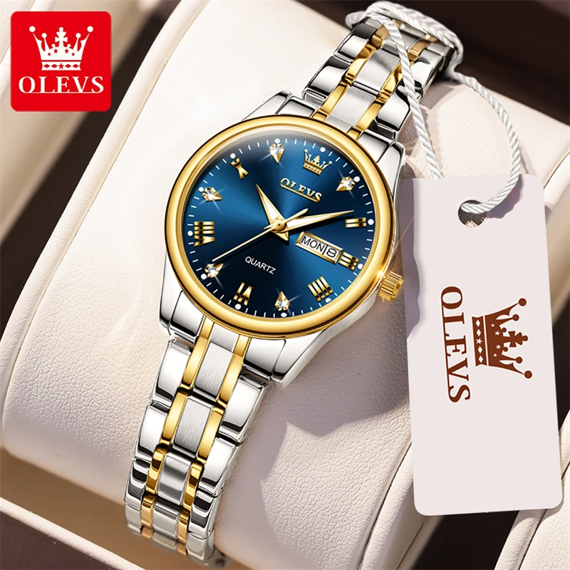 

OLEVS 5563 Women's Quartz Watches Elegant Diamond Dial Top Brand Luxury Fashion Stainless Steel Calendar Ladies Dress Wristwatch