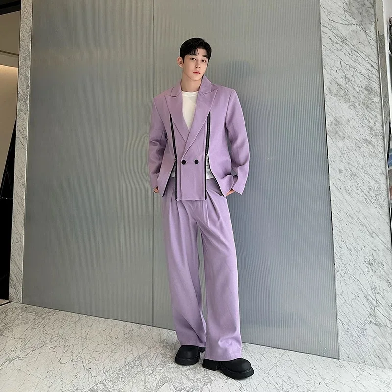 

Мужской фиолетовый костюм с молнией, стильный, модный, в стиле Y2K, сексуальный, элегантный, крутой, роскошный, для торжественных случаев, пиджак и брюки.