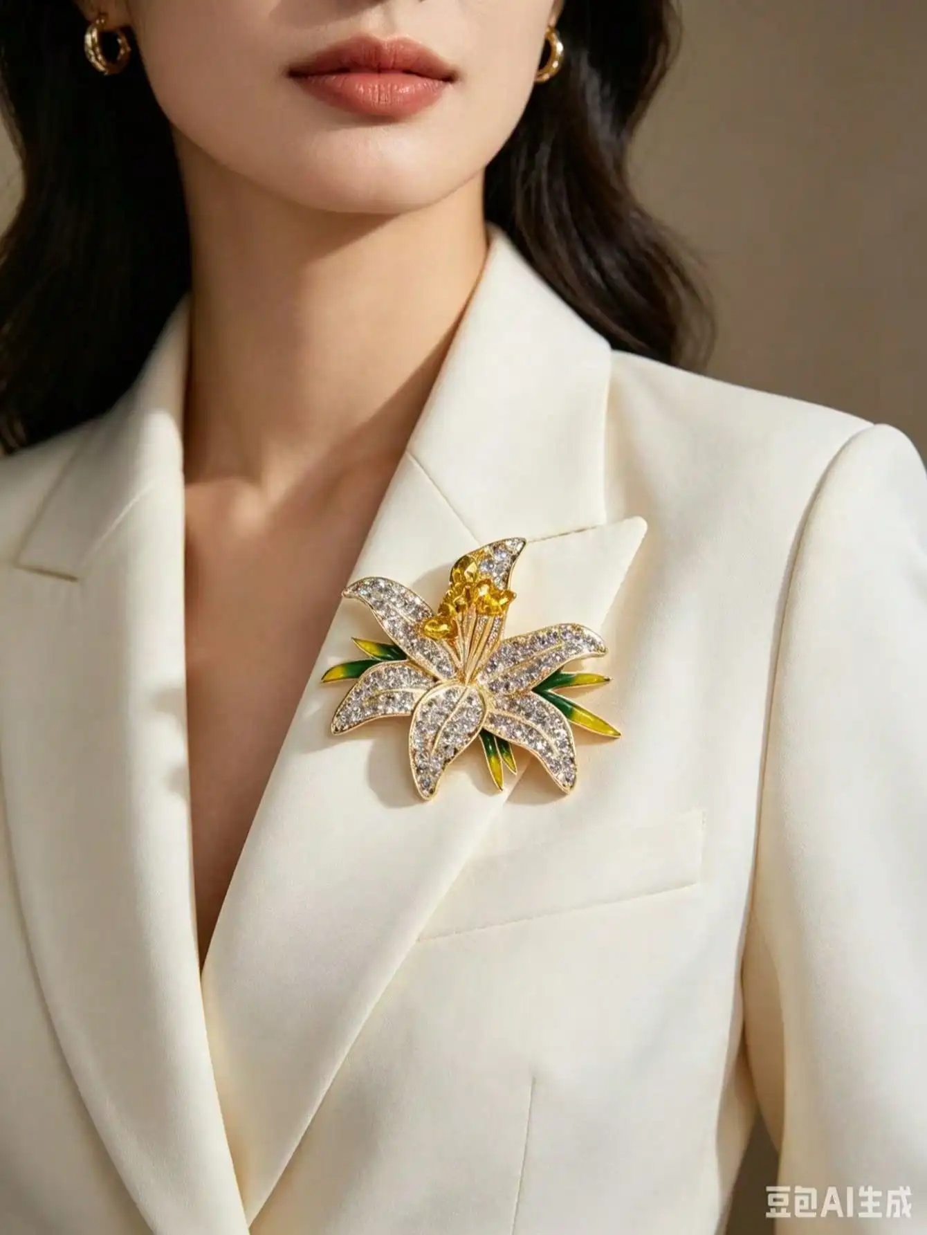 Full Diamond Lily Flower Brooch, Versatile Suit Pin Buckle, American Holidays, Independence Day, Thanksgiving