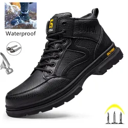 Latest 2023 Waterproof Men Leather Boots Steel Toe Cap Safety Work Shoes Anti Smashing Indestructible Construction Welding Boots