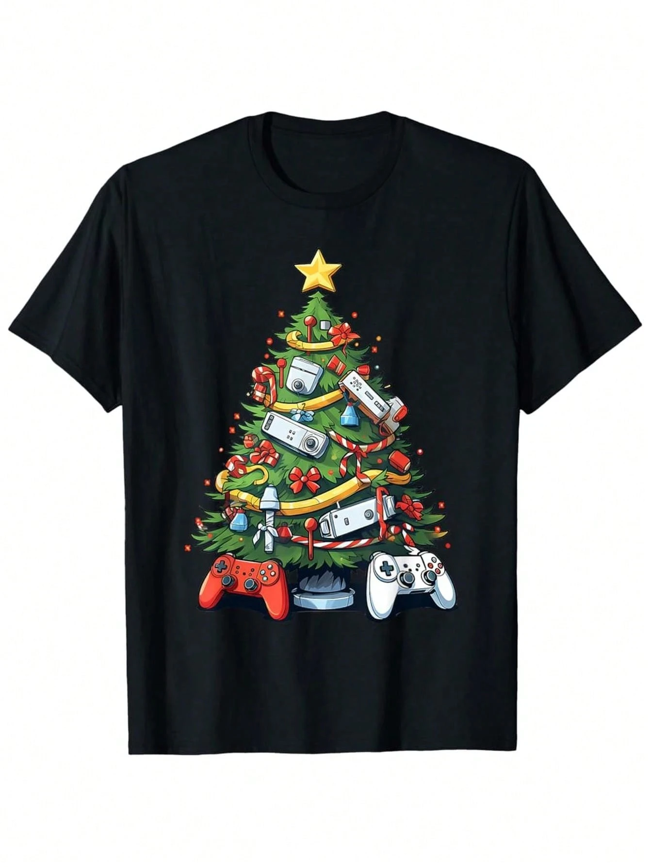 احتفالي لعبة قزم عيد الميلاد الألعاب تي شيرت روح الدعابة سانتا قبعة تحكم تصميم لينة القطن قصير الأكمام طاقم الرقبة المحملة ل