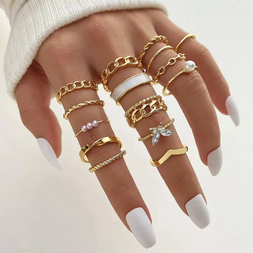 The 2025 Fashion Punk Style 22PCS Cartoon Pearl Ring Set is perfect For women To Wear Jewelry at Parties, Festivals And Gift Day