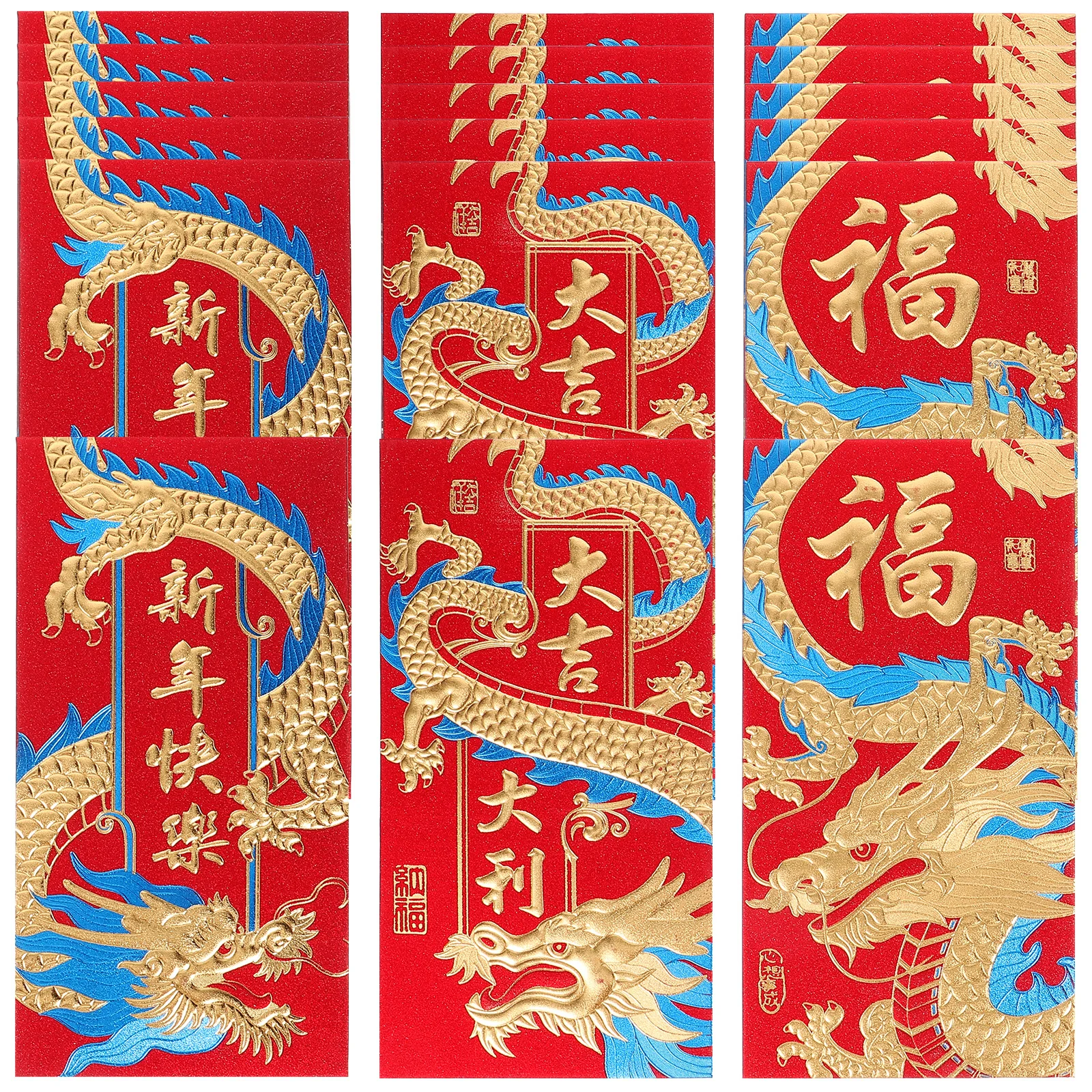 

18pcs Chinese New Year Spring Festival Dragon Pattern Pockets Blessing Gift For Family Friends Festival Blessing